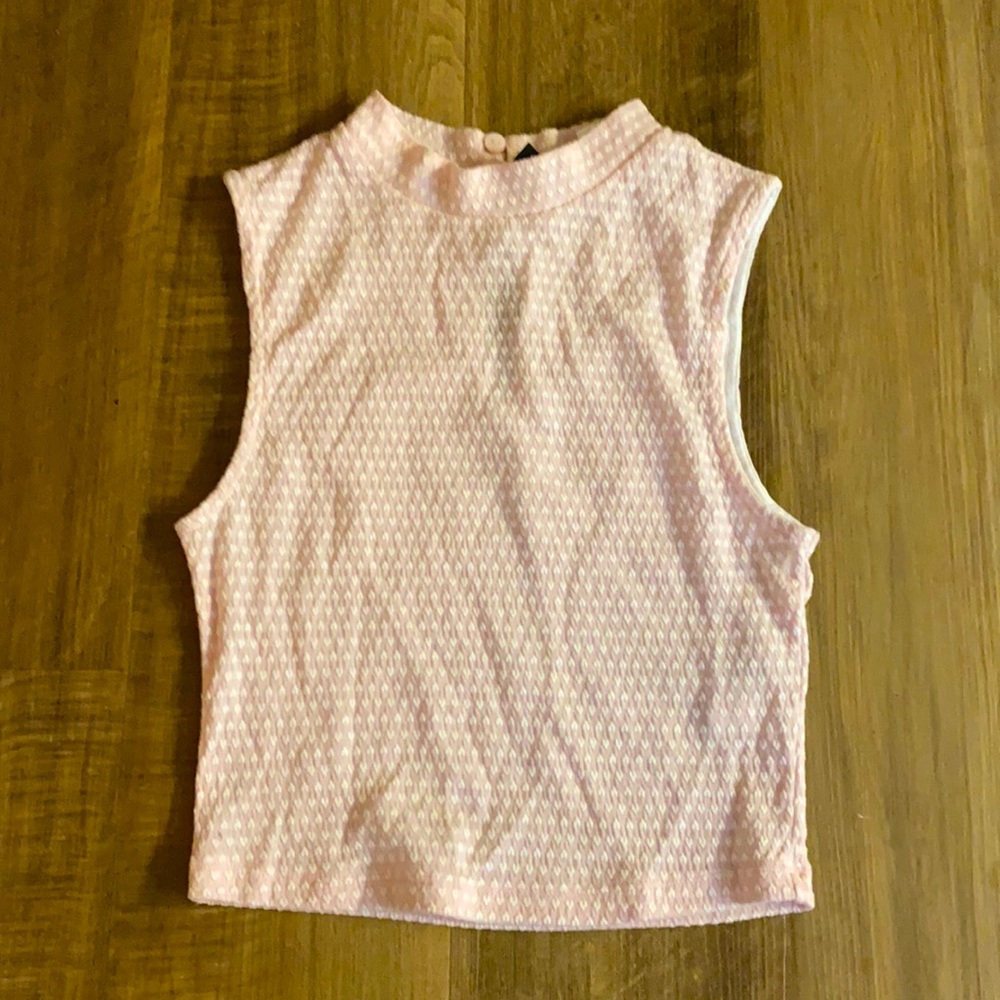 NWOT H&M XS Pink/Wh high neck crop top